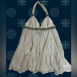 Cream Silver Sequined Backless Tops